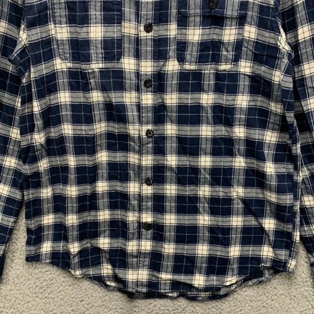 Volcom Caden Plaid Flannel Shirt Men's Size L Slim Fit Navy Blue Button Up - Picture 3 of 11